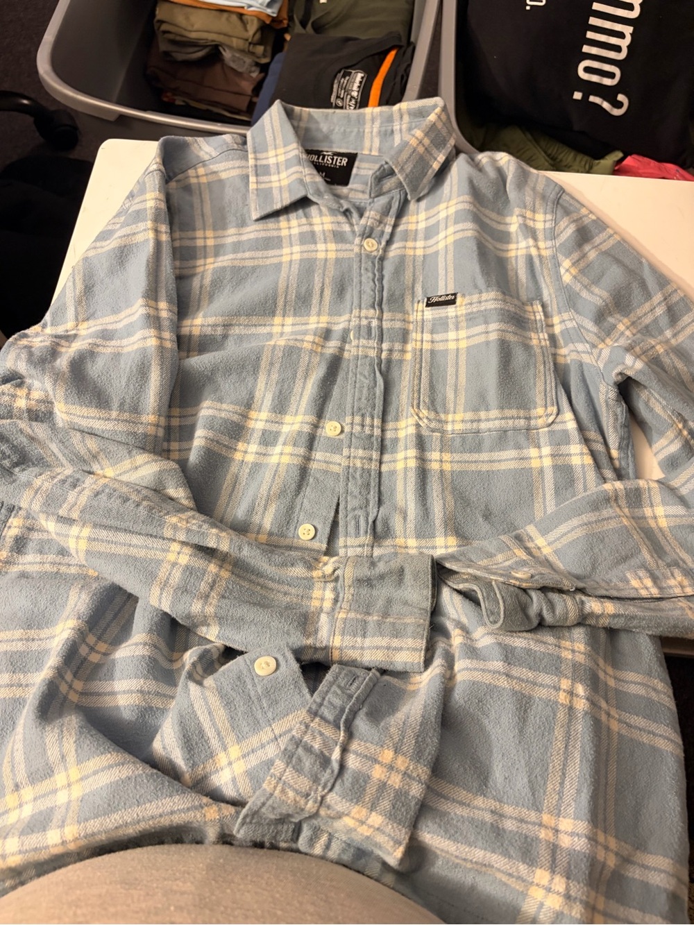 Hollister Light Blue and Cream Plaid Button-Down Shirt